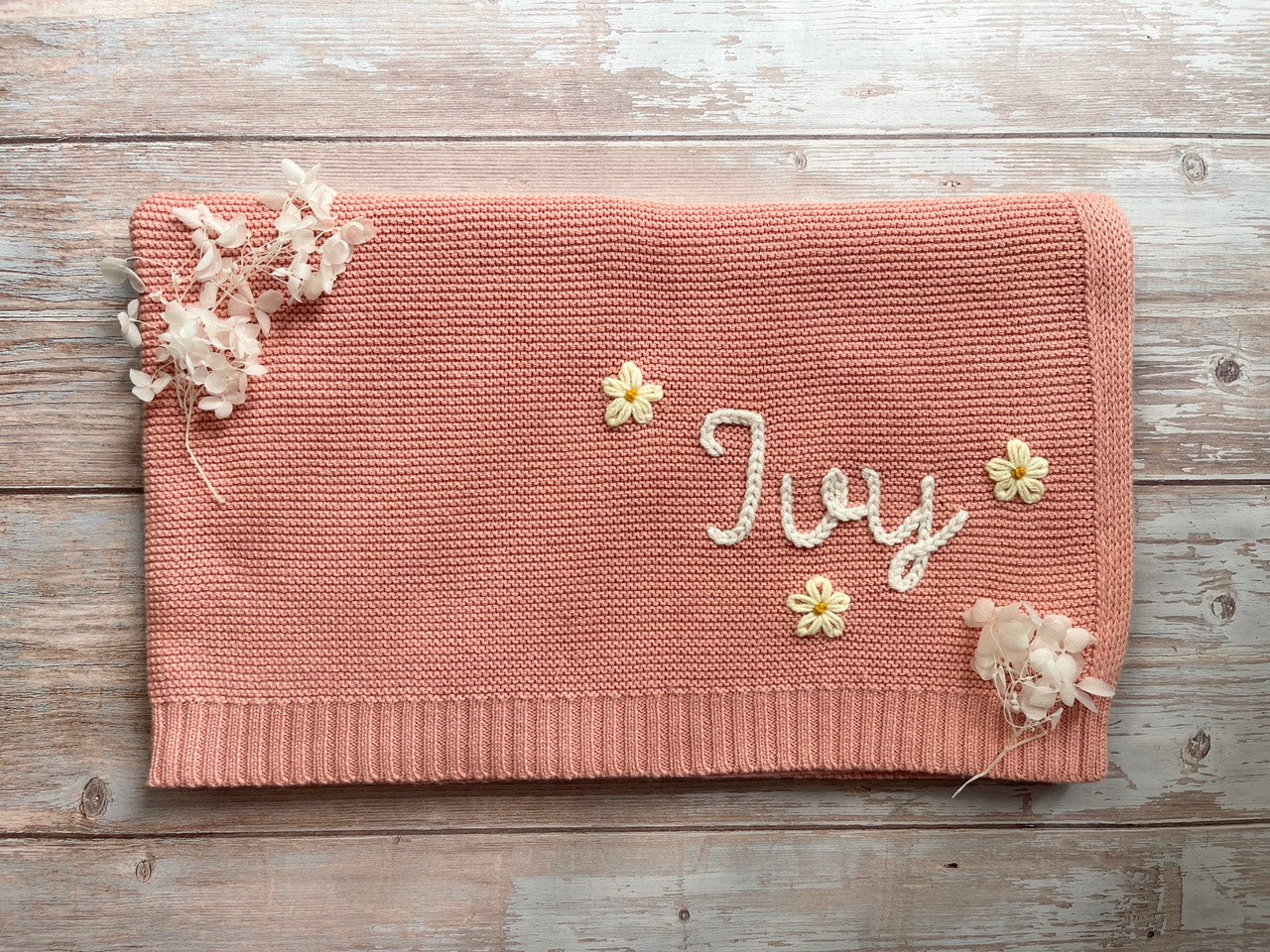 Knit Baby Blanket Personalized Hand Embroidered 100 Cotton Organic Little Lullaby Gifts